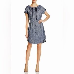 Theory Laela Tie-Neck Chambray Linen Blend Shirt Dress